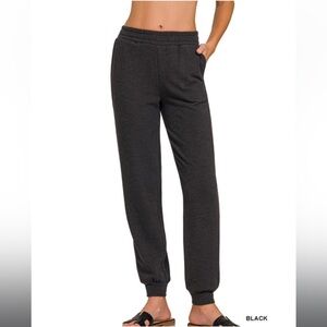ZENANA COTTON SLUB BLACK JOGGER PANTS size Medium